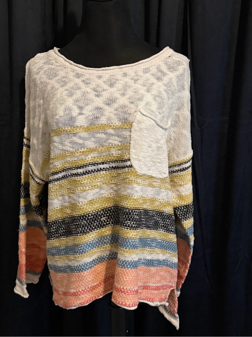Rip CurlStriped Lightweight Scoop-Neck Sweater in Ivory and Multicolor